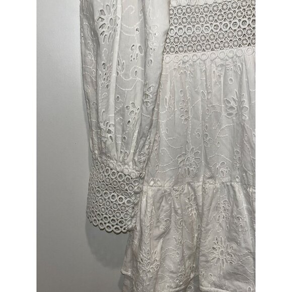ALL SAINTS White Long-Sleeve Tiered Annasia Broderie Mini Dress Women's Size 4 - Picture 6 of 10